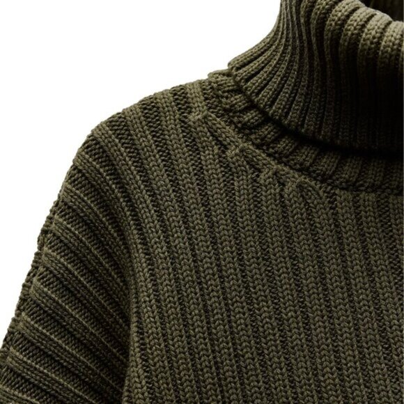 NWT Zara Ribbed Knit Cropped Sweater Turtleneck Khaki Green Size Small - Picture 4 of 16